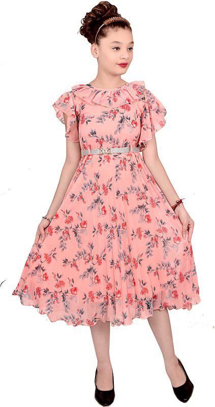 Girls Full Length Wear Dress Short Sleeve (Size-7-8YEAR) (Color-PINK)