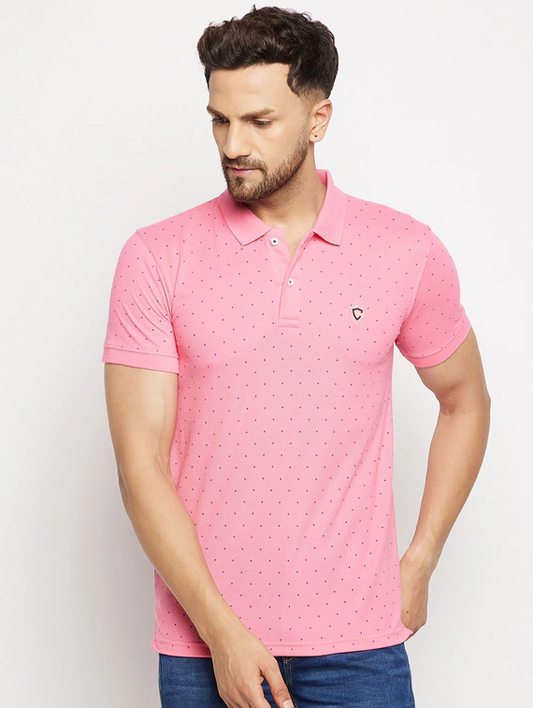 Printed Polo Neck Half Sleeve T-Shirt (Size-Xl) (Color-Pink)