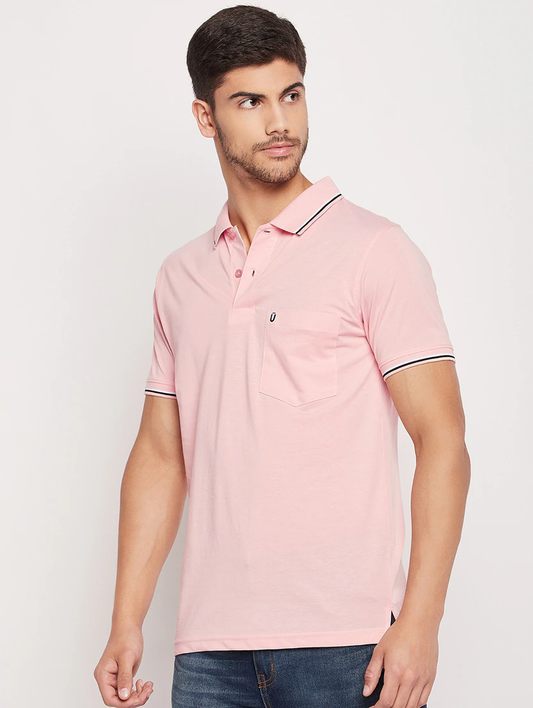 Polo Neck Solid Polo T-Shirt Striped Sleeve And Collar (Size-Xl)